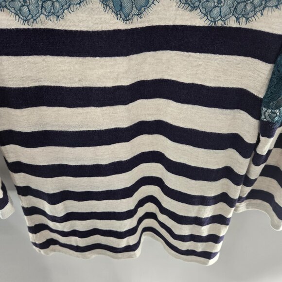 Anthropologie Blue White Striped Lace and Lines Pullover Long Sleeved Top - Picture 8 of 13